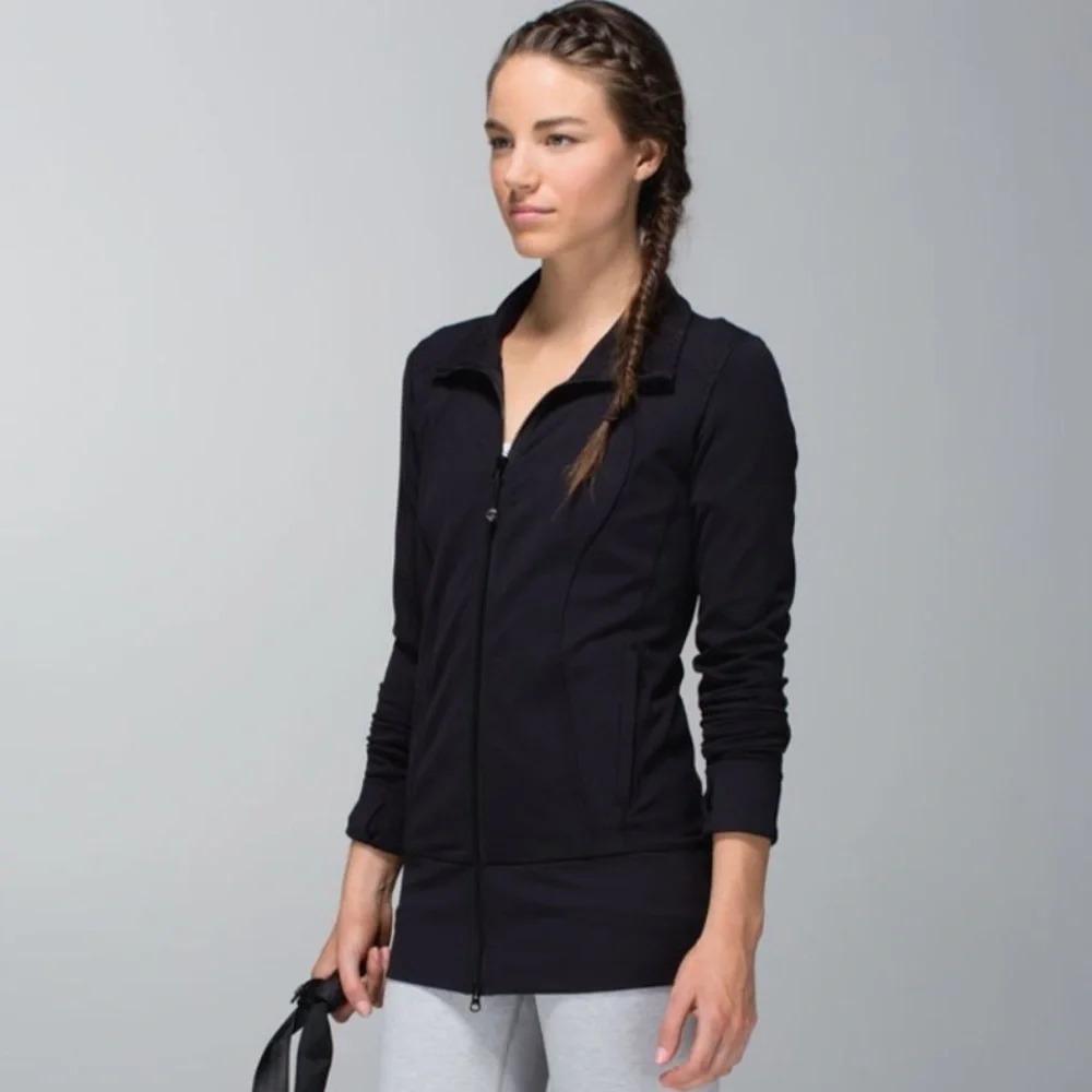 Lululemon Nice Asana Jacket Double Zipper Full Zip Size 2 Black Lion Full Length - Picture 11 of 12